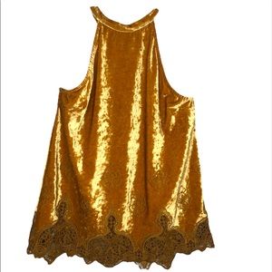 ALTAR’D STATE Gold Velvet Sleeveless Halter Top